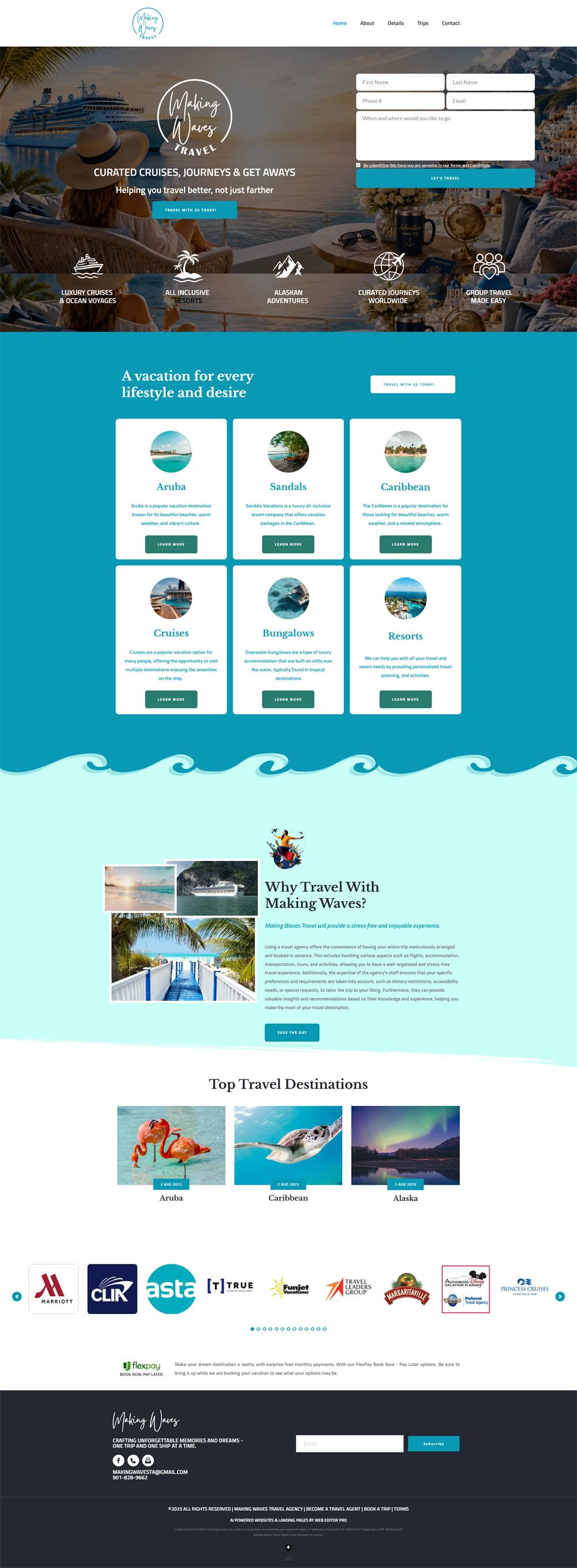 Making Waves Travel website built by Cre8 My Site