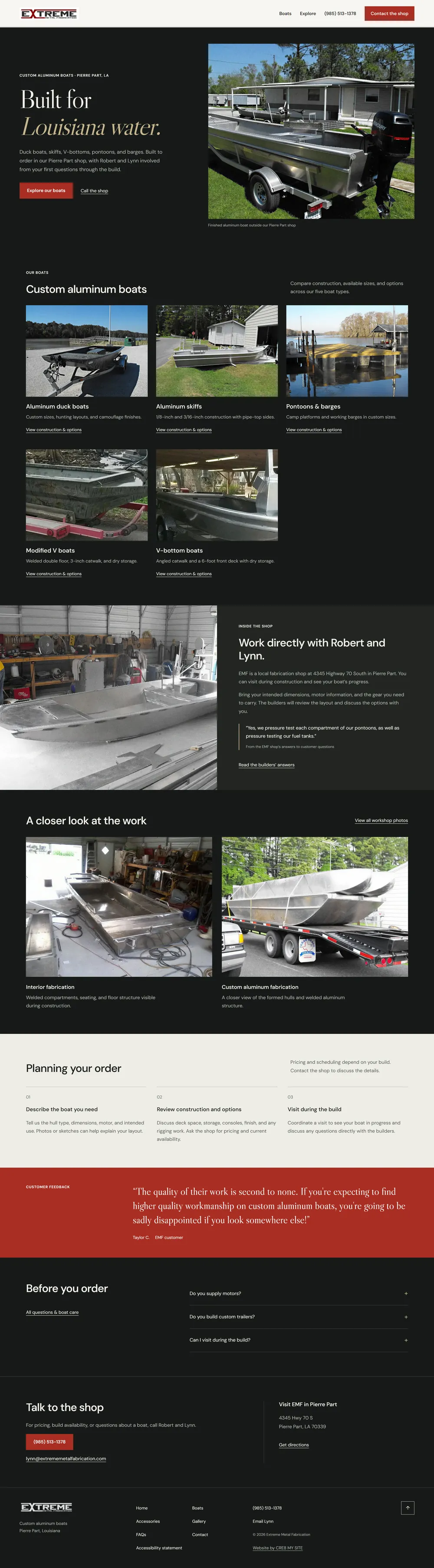 Extreme Metal Fabrication website built by Cre8 My Site